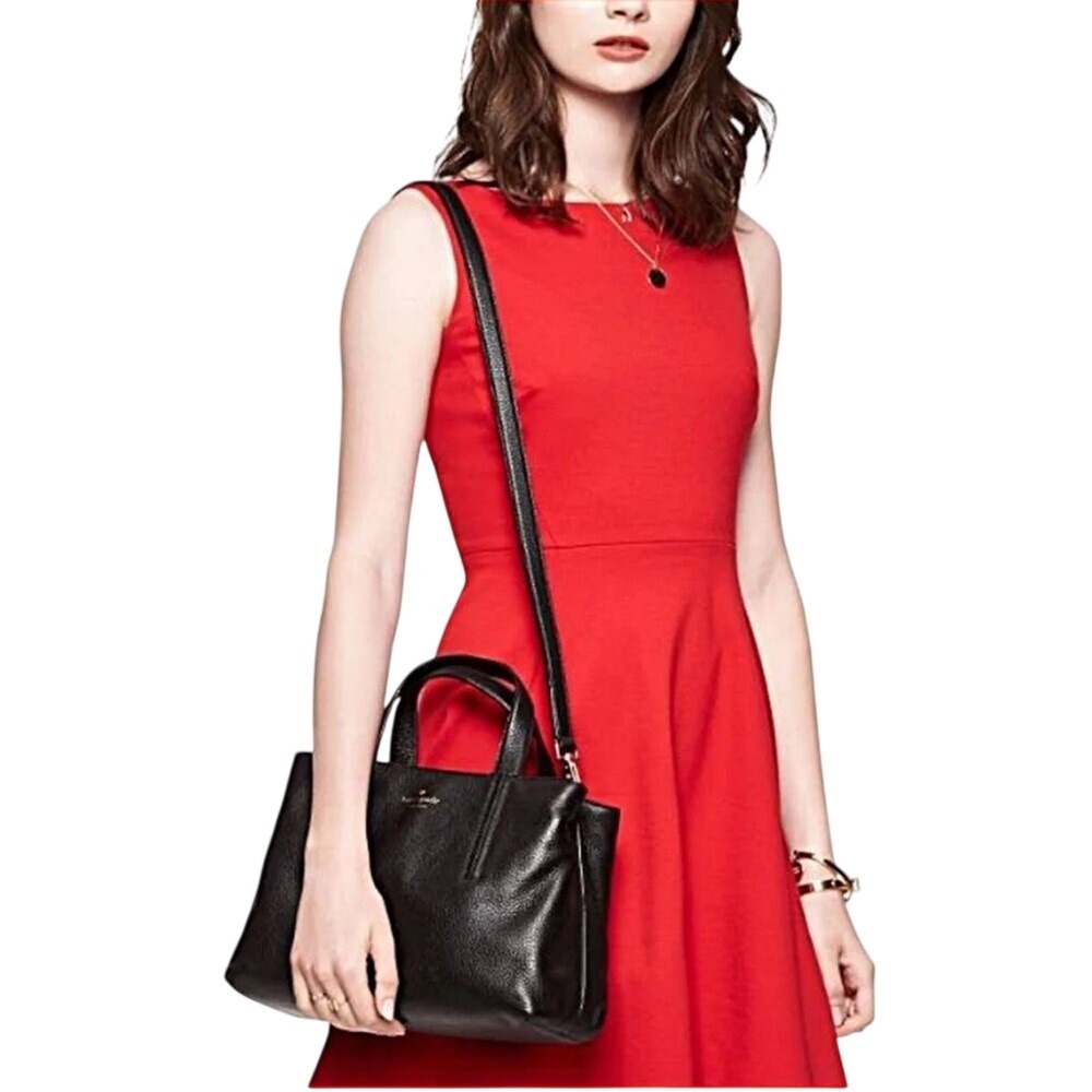 Kate Spade Black Leather Grey street Satchel Crossbody‎ Handle pebbled leather